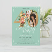 Invitation Photo personnalisée Monnaie d'or Floral 40e annive (Debout devant)