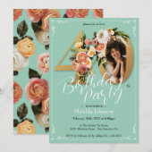 Invitation Photo personnalisée Monnaie d'or Floral 40e annive (Devant / Derrière)