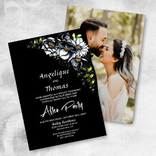 Invitation Photo Personnalisée Moody Black Floral Mariage Réc