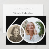 Invitation Photo personnalisée Noir Blanc 60e anniversaire (Devant / Derrière)