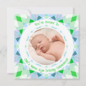 Invitation Photo personnalisée Nom Age bleu vert Anniversaire (Devant)