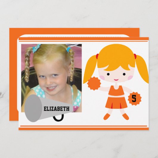 Invitation Photo personnalisée Orange Pom-pom girl Anniversai (Devant / Derrière)