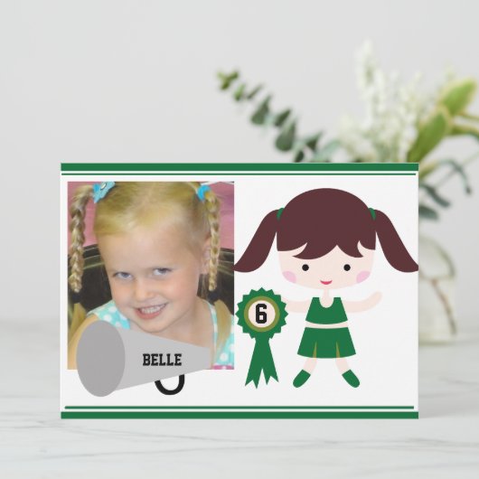 Invitation Photo personnalisée Pom-pom girl vert Anniversaire (Debout devant)