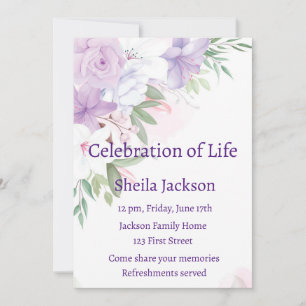 Invitation Photo personnalisée Roses blanches violettes fleur