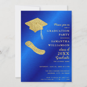 Invitation Photo personnalisée Royal Blue et Gold Graduation 