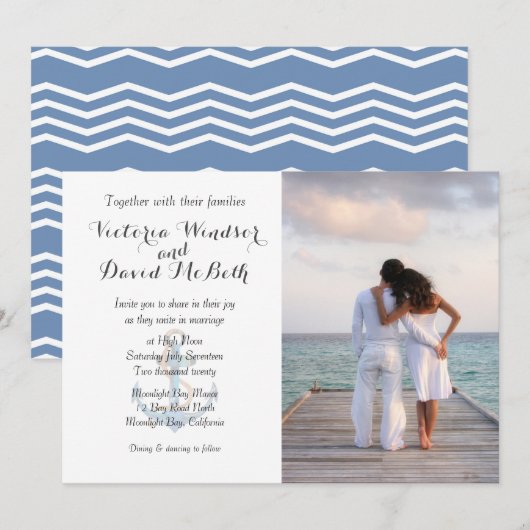 Invitation Photo personnalisée Sea Blue Beach Wedding Invitat (Devant / Derrière)