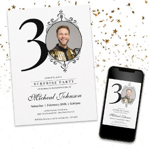 Invitation Photo personnalisée simple et chic Surprise 30e an