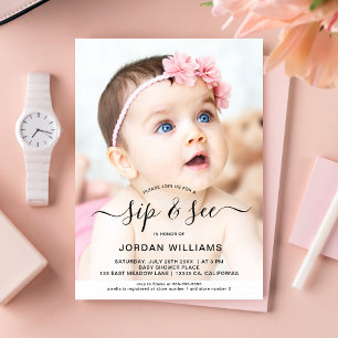 Invitation Photo personnalisée Sip et voir le Baby shower