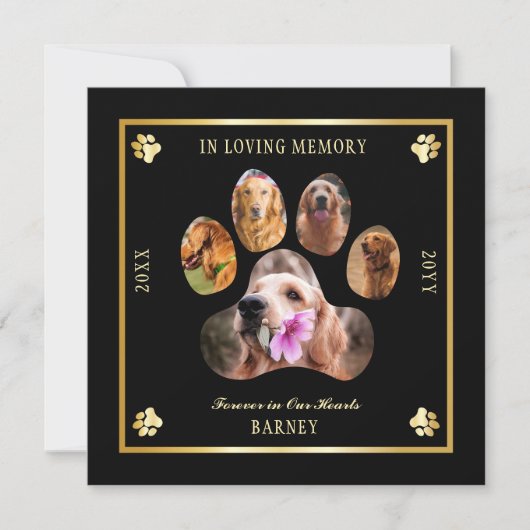 Invitation Photo Pet memorial - Black | Gold (Devant)