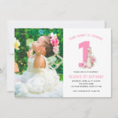 Invitation Photo Peter Rabbit | 1er Anniversaire rose (Devant)