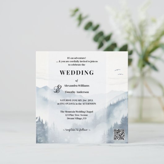 Invitation Photo Pine Trees Mountain Mariage d'hiver (Debout devant)