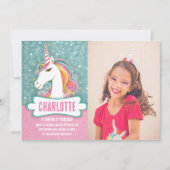 Invitation Photo Pink and Blue Unicorn Anniversaire Party (Devant)