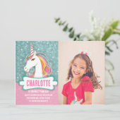 Invitation Photo Pink and Blue Unicorn Anniversaire Party (Debout devant)
