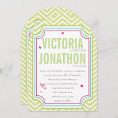 Invitation Photo Pink Aqua Lime Zig Zag Mariage de typographi (Devant / Derrière)
