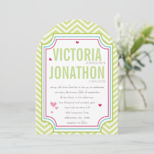 Invitation Photo Pink Aqua Lime Zig Zag Mariage de typographi