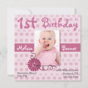 Invitation photo Pink Baby pour le premier anniver