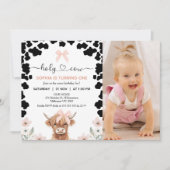 Invitation Photo Pink Black Bow Holy Cow Birthday (Devant)
