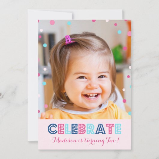 Invitation photo Pink Blue 2 Anniversaire (Devant)