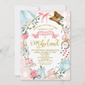 Invitation Photo Pink Bow Alice Onederland 1er anniversaire (Devant)