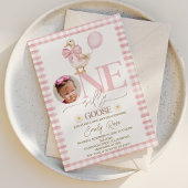 Invitation Photo Pink Bow One Silly Goose 1er anniversaire