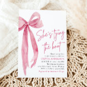 Invitation Photo Pink Bow She's Tying the Knot Fête des marié