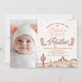 Invitation Photo Pink Brown Cowgirl première rodéo 1er annive (Devant)