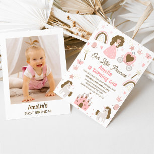Invitation Photo Pink Brown Notre petite princesse 1er annive