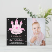 Invitation Photo Pink Castle sous Cloud Princess Anniversaire (Debout devant)