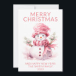 Invitation Photo Pink Christmas Snowman Holiday Card<br><div class="desc">Photo Pink Christmas Snowman pour la carte de Noël en bleu pour un accueil festif de vacances à la famille et les amis.</div>