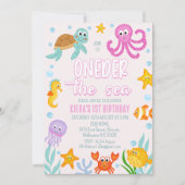 Invitation Photo Pink Cute Oneder La Mer 1er Anniversaire (Devant)