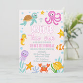 Invitation Photo Pink Cute Oneder La Mer 1er Anniversaire (Debout devant)