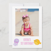 Invitation Photo Pink Cute Oneder La Mer 1er Anniversaire (Dos)