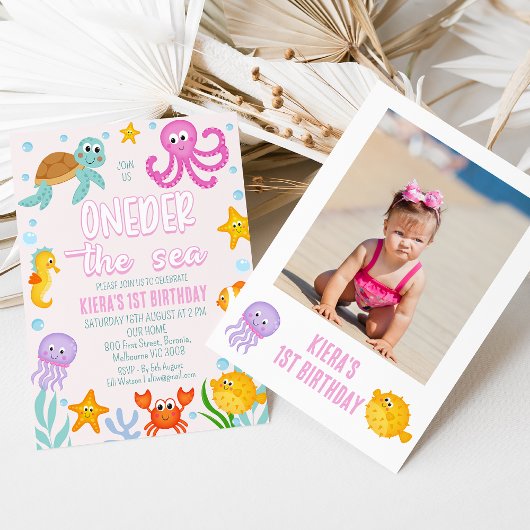 Invitation Photo Pink Cute Oneder La Mer 1er Anniversaire
