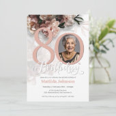 Invitation Photo Pink Floral 80e anniversaire (Debout devant)