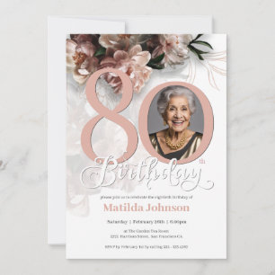 Invitation Photo Pink Floral 80e anniversaire