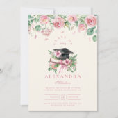 Invitation Photo Pink Floral Graduation (Devant)