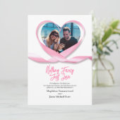 Invitation Photo Pink Heart Ruban Rien De Fancy Just Love (Debout devant)
