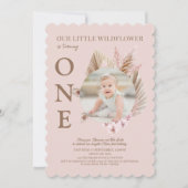 Invitation Photo Pink Little Fleur sauvage 1er anniversaire (Devant)