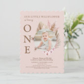 Invitation Photo Pink Little Fleur sauvage 1er anniversaire (Debout devant)