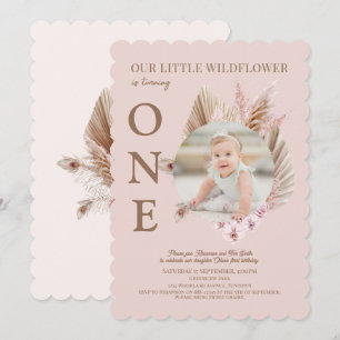Invitation Photo Pink Little Fleur sauvage 1er anniversaire