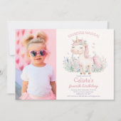 Invitation Photo Pink Pastel Unicorn Birthday (Devant)