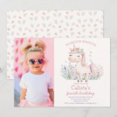 Invitation Photo Pink Pastel Unicorn Birthday (Devant / Derrière)