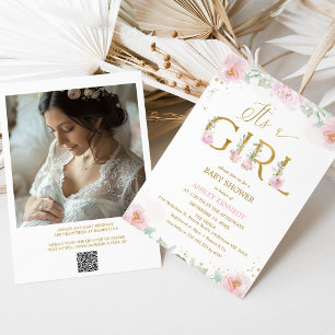 Invitation Photo Pink Peonies C'est un Baby shower de fille