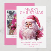 Invitation Photo Pink Père Noël Christmas Holiday Card (Devant / Derrière)