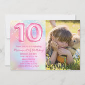 Invitation Photo Pink Rainbow 10e anniversaire (Devant)