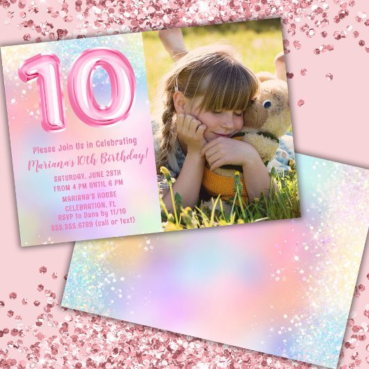 Invitation Photo Pink Rainbow 10e anniversaire
