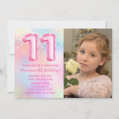 Invitation Photo Pink Rainbow 11e anniversaire (Devant)