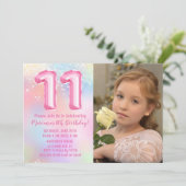 Invitation Photo Pink Rainbow 11e anniversaire (Debout devant)