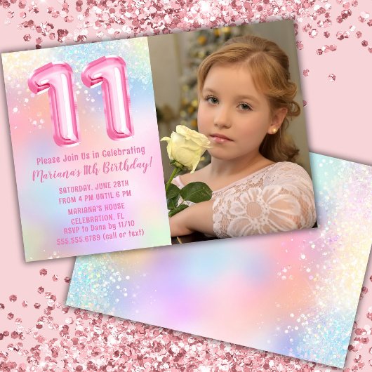 Invitation Photo Pink Rainbow 11e anniversaire