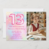 Invitation Photo Pink Rainbow 13e anniversaire (Devant)